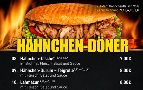 Speisekarte Hähnchen-Döner